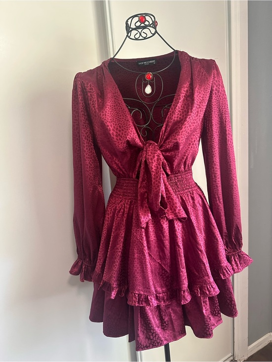 Shop Neighbor Dresses & Skirts - Tie-Front Ruffled Mini Dress in Deep Wine